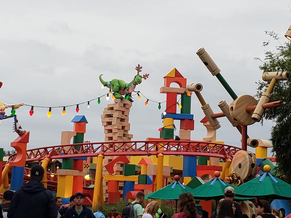 Entrance of Toy Story Land at Hollywood Studios and the Slinky Dog roller coaster.